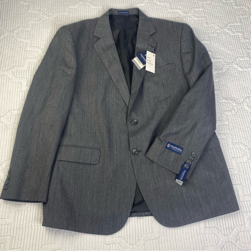 Stafford Essentials Sport Coat Mens 44R Gray Blazer Jacket Classic Fit Career